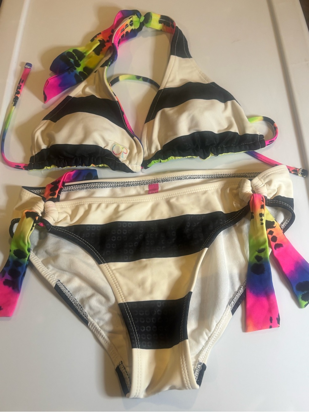 OP Women's Bikini Set in Black, White & Neon Tie-Dye